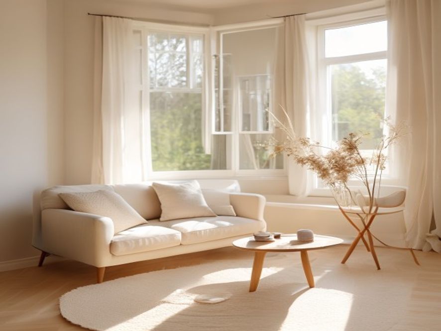 Sunlit room with minimal furniture and open window